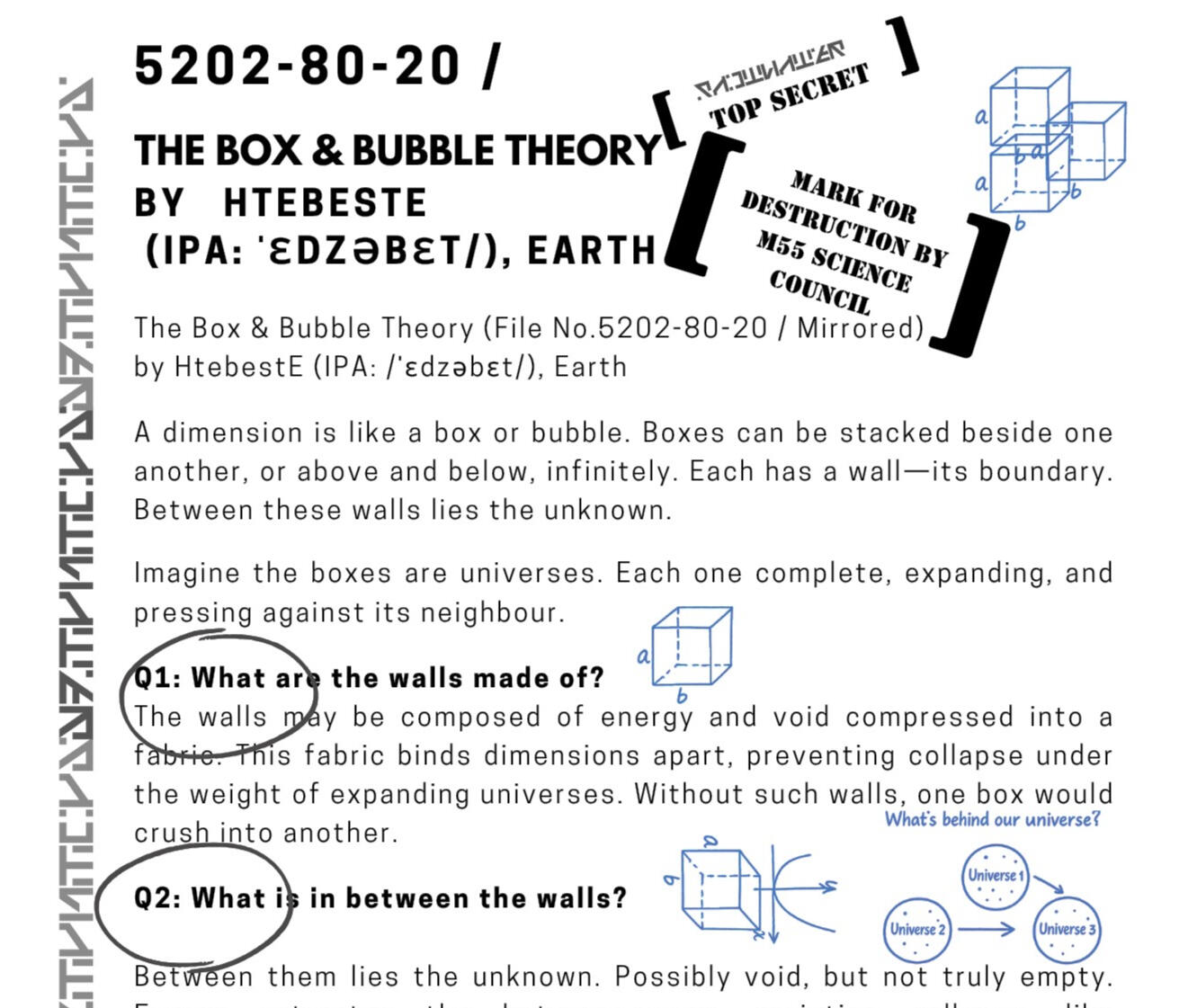 Science fiction and graphic fiction books by Tinus Etsebeth from Cape Town, South Africa. Box and bubble Theory